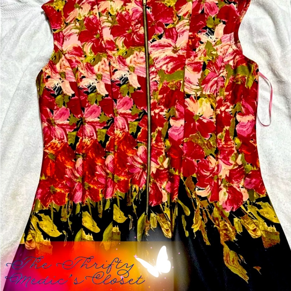 Danny & Nicole pink and Black Floral Sleeveless zip up dress. Size 12. Worn Once